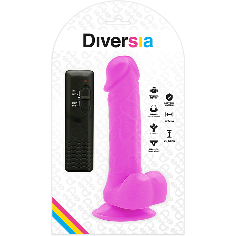 DIVERSIA - DILDO VIBRADOR FLEXIBLE MORADO 20,5 CM -O- 4,2 CM