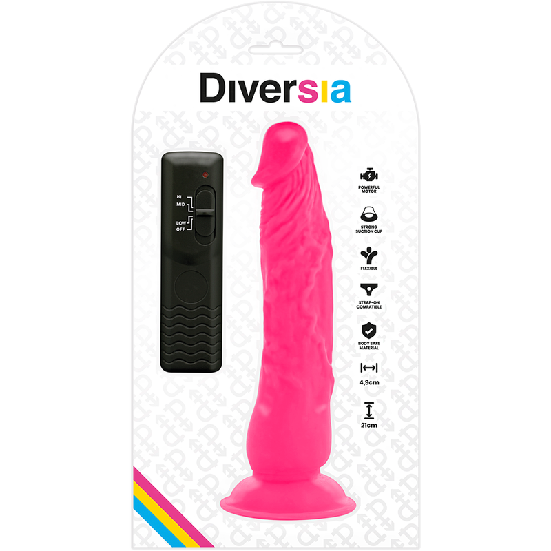 DIVERSIA - DILDO VIBRADOR FLEXIBLE ROSA 21 CM -O- 4.9 CM