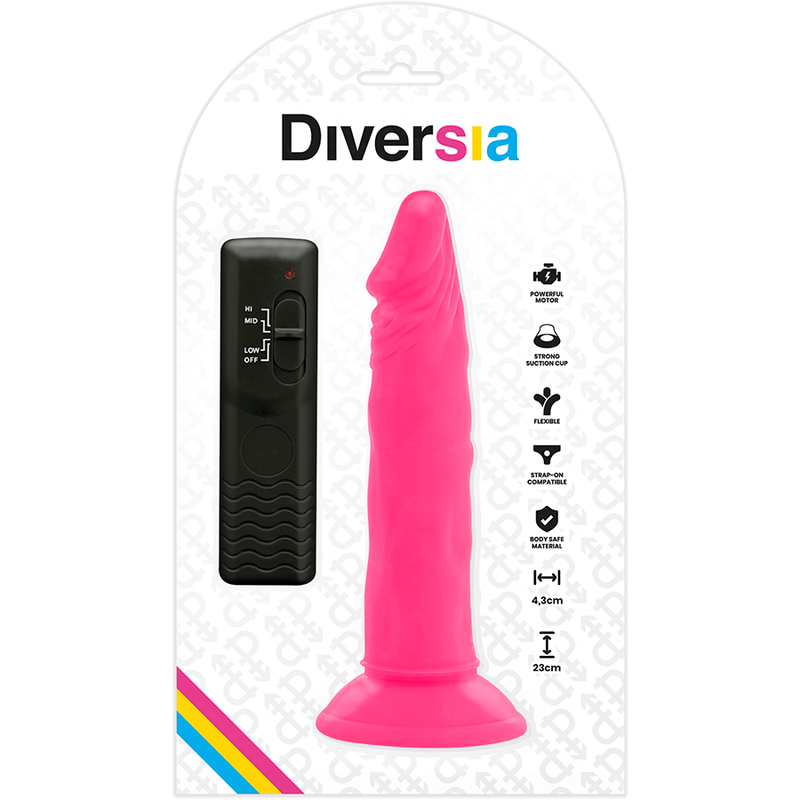 DIVERSIA - DILDO VIBRADOR FLEXIBLE ROSA 23 CM -O- 4.3 CM