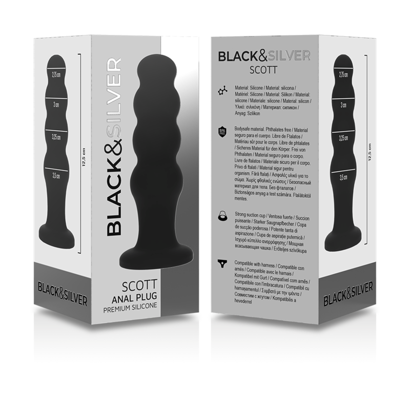 NEGRO Y PLATA - PLUG ANAL DE SILICONA PREMIUM SCOTT NEGRO