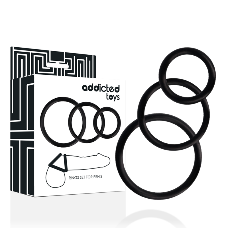JUGUETES ADICTOS - SET DE ANILLOS PARA PENE NEGROS