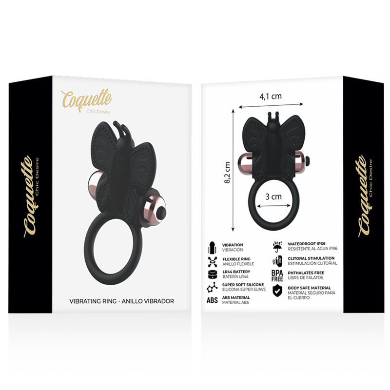 COQUETTE CHIC DESIRE - ANILLO PARA EL PENE MARIPOSA CON VIBRADOR NEGRO/DORADO