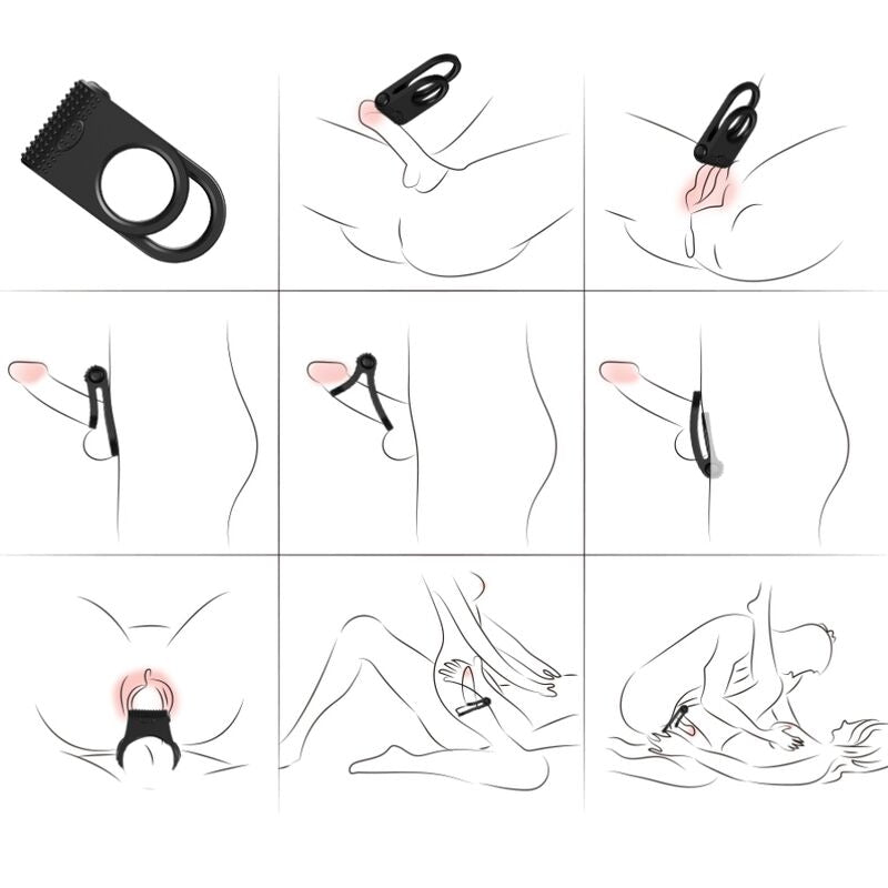ARMONY - TWINS ANILLO VIBRADOR DOBLE PARA PAREJAS NEGRO