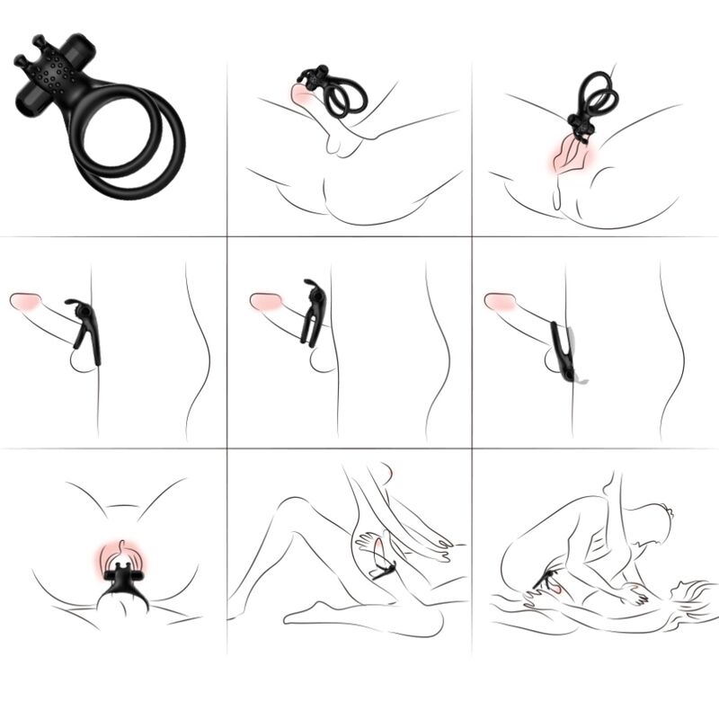 ARMONY - ANILLO VIBRADOR DOBLE TRAVELER PARA PAREJAS CONEJO NEGRO