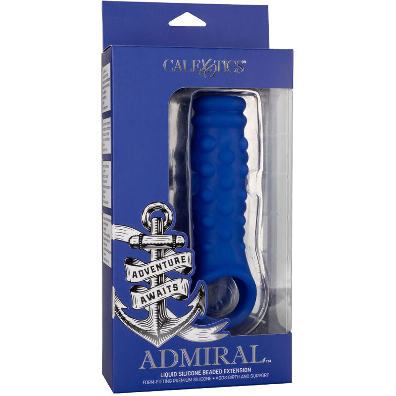 CALEXOTICS - FUNDA PARA PENE CON CUENTAS ADMIRAL DE SILICONA LÍQUIDA AZUL