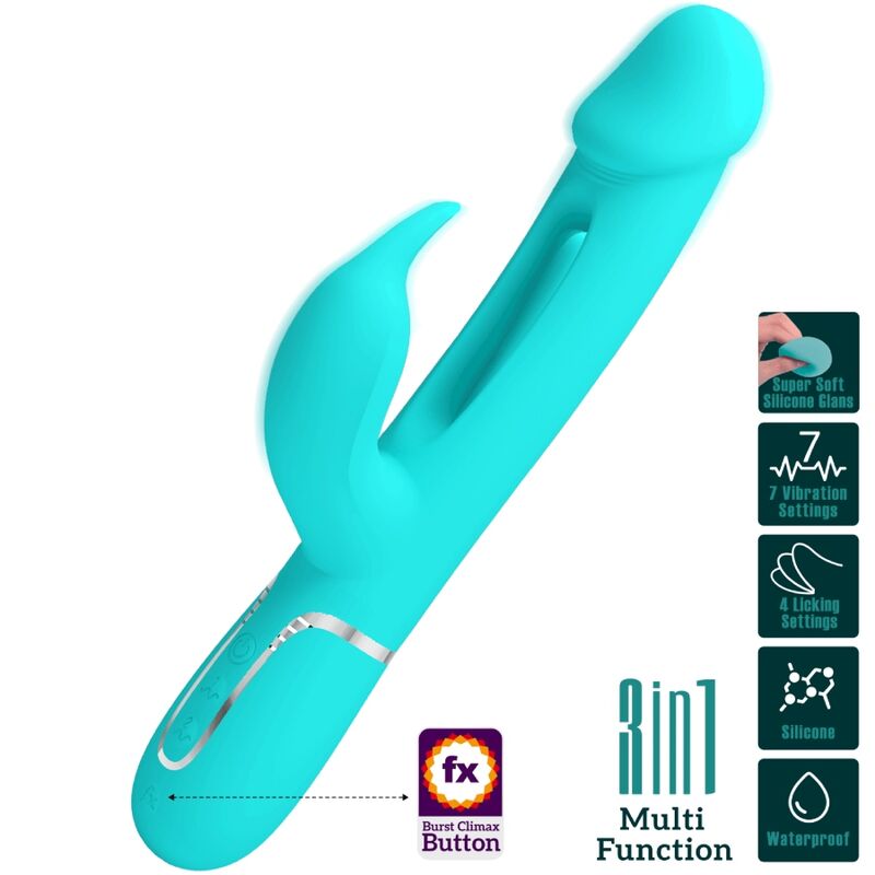 PRETTY LOVE - KAMPAS RABBIT VIBRADOR MULTIFUNCIÓN 3 EN 1 CON LENGUA VERDE AGUA