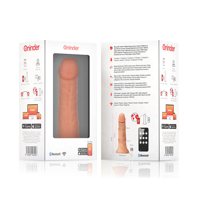 ONINDER - DILDO VIBRADOR MEDIANO BOGOTÁ 9 VELOCIDADES NATURAL 20 CM -O- 4.2 CM - APP GRATIS
