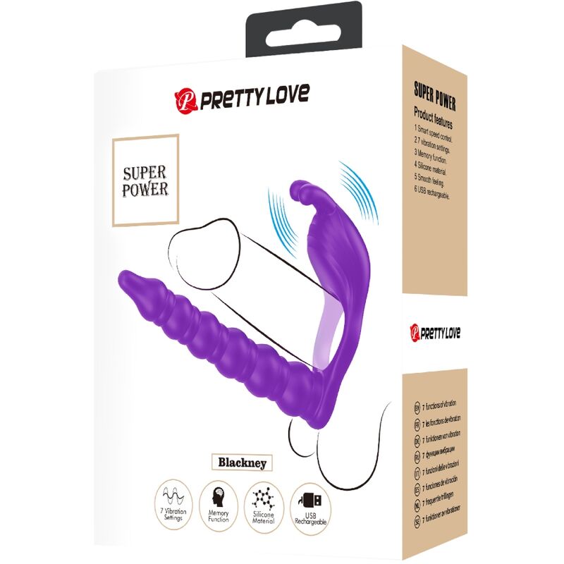 PRETTY LOVE - ANILLO PARA EL PENE NEGRO CON TAPÓN VIBRADOR LILA