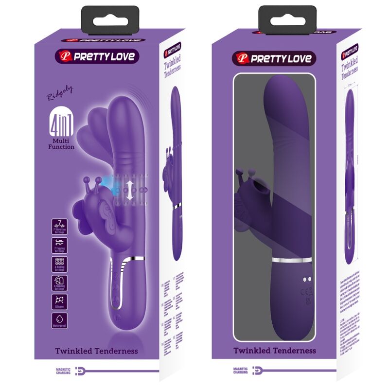 PRETTY LOVE - VIBRADOR CONEJO MULTIFUNCIÓN 4 EN 1 MARIPOSA MORADO