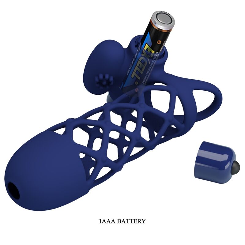 PRETTY LOVE - ANILLO VIBRADOR GIANN CON FUNDA DE SILICONA AZUL