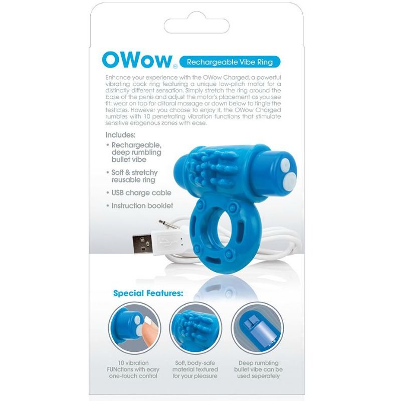 ANILLO VIBRATOWOW RECARGABLE AZUL