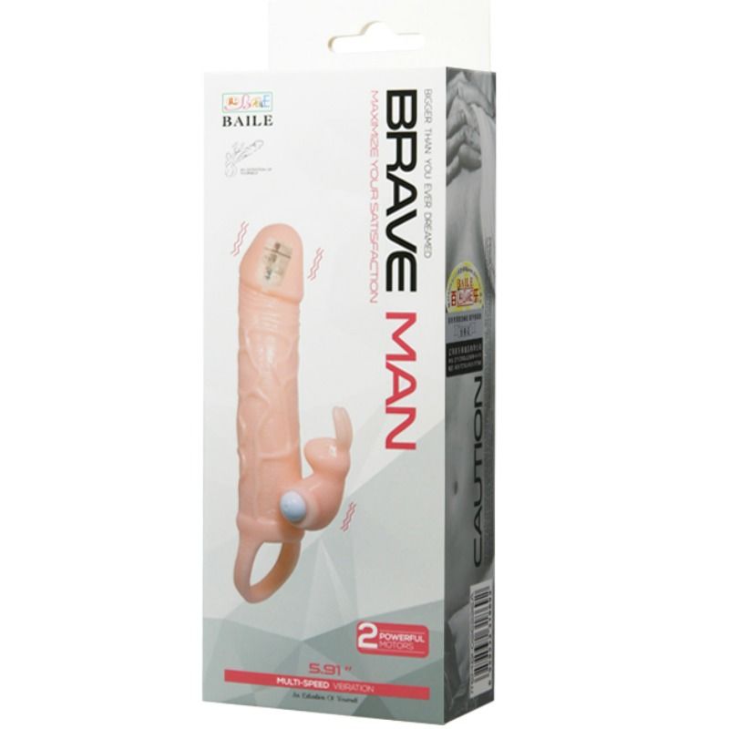 BAILE - FUNDA DE PENE BRAVE MAN CON CONEJO Y DOBLE MOTOR CARNE 16,5 CM