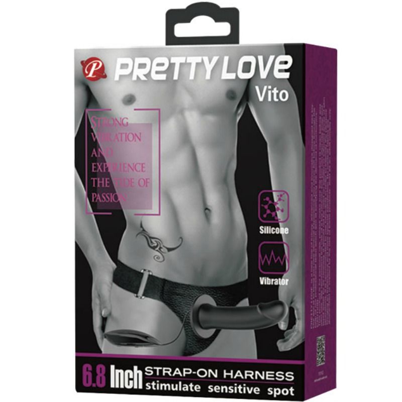 PRETTY LOVE - VITO STRAP ON CON DILDO HUECO Y VIBRACIÓN 17.3 CM