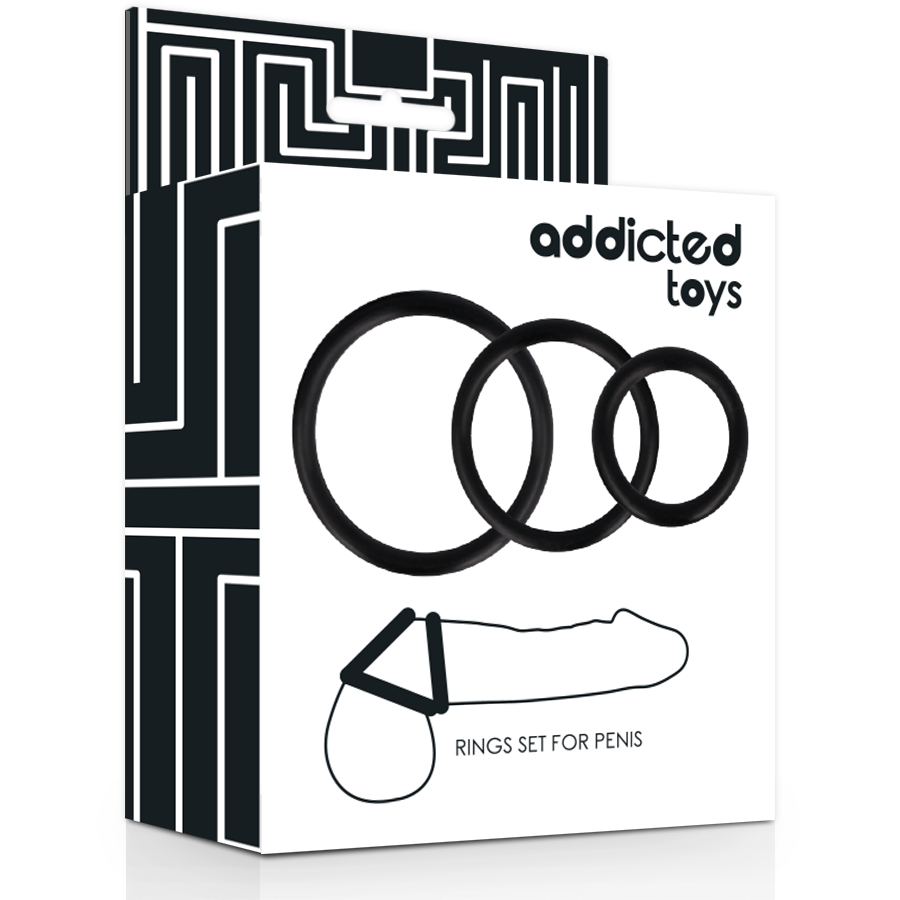 JUGUETES ADICTOS - SET DE ANILLOS PARA PENE NEGROS