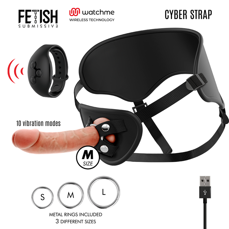 FETISH SUBMISSIVE CYBER STRAP - ARNÉS CON DILDO DE CONTROL REMOTO WATCHME M TECHNOLOGY