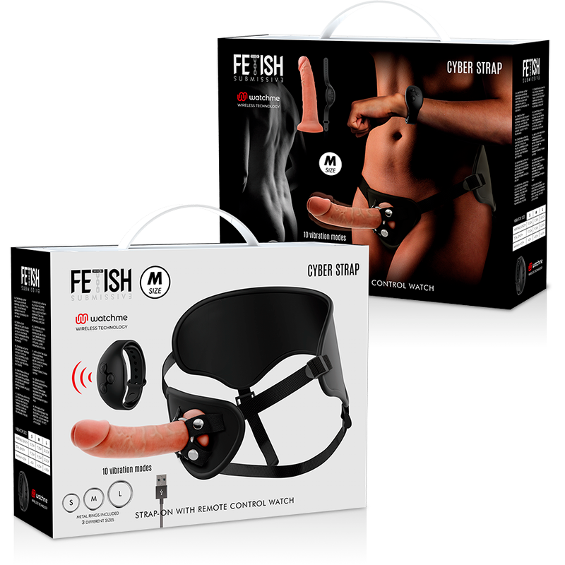 FETISH SUBMISSIVE CYBER STRAP - ARNÉS CON DILDO DE CONTROL REMOTO WATCHME M TECHNOLOGY