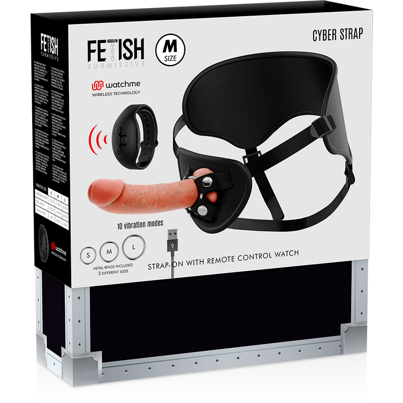 FETISH SUBMISSIVE CYBER STRAP - ARNÉS CON DILDO DE CONTROL REMOTO WATCHME M TECHNOLOGY