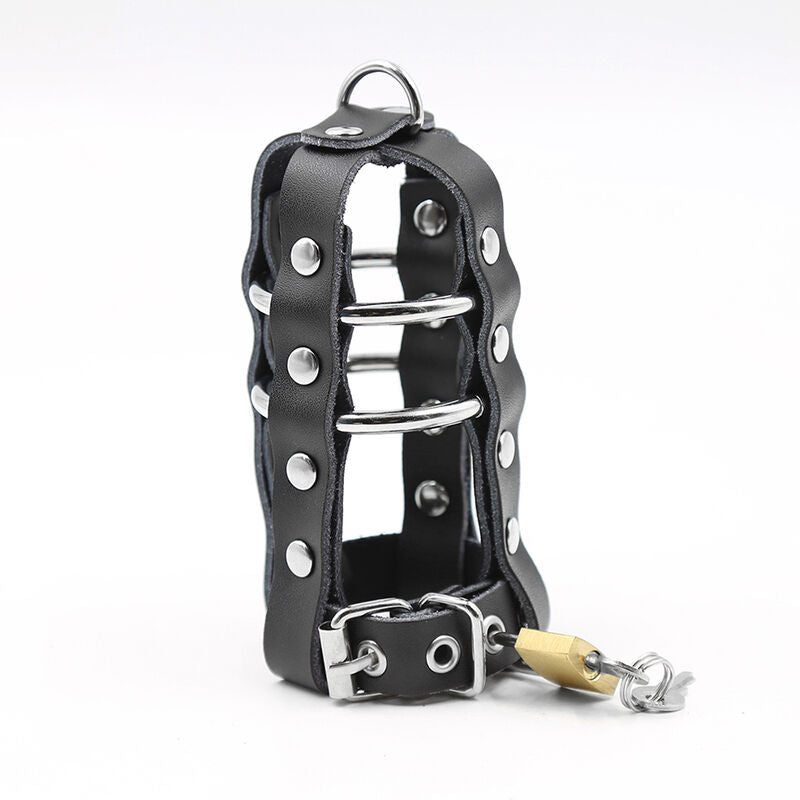 OHMAMA FETISH - FUNDA DE CUERO CON ANILLAS METÁLICAS Y CANDADO