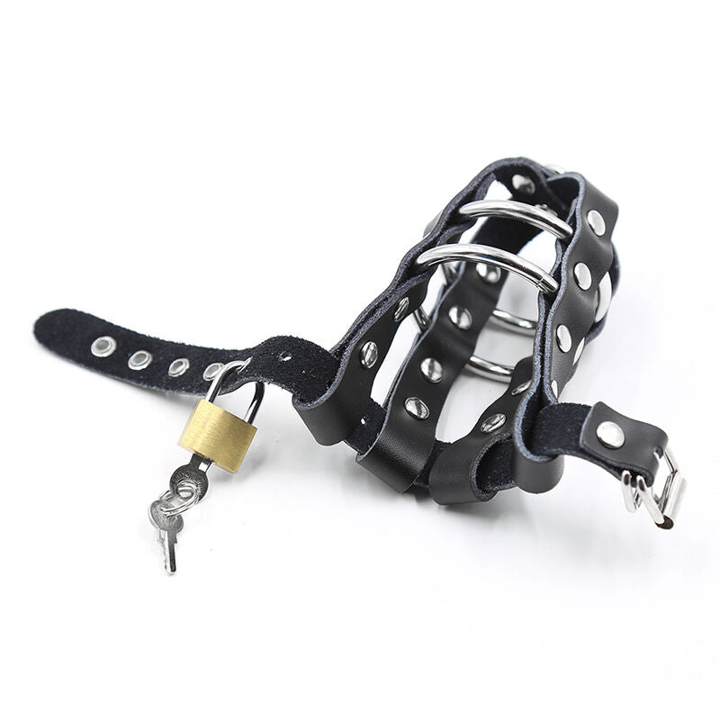 OHMAMA FETISH - FUNDA DE CUERO CON ANILLAS METÁLICAS Y CANDADO