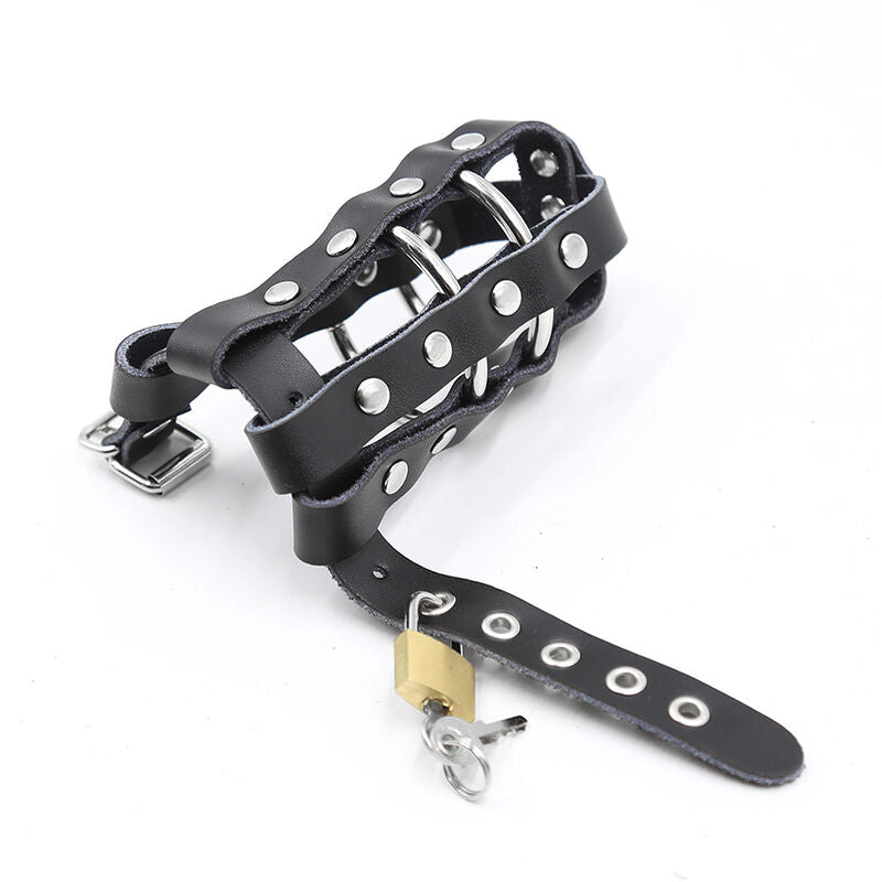 OHMAMA FETISH - FUNDA DE CUERO CON ANILLAS METÁLICAS Y CANDADO