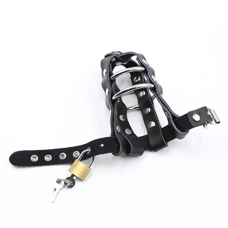 OHMAMA FETISH - FUNDA DE CUERO CON ANILLAS METÁLICAS Y CANDADO