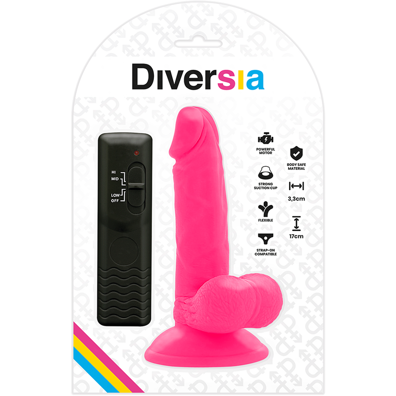 DIVERSIA - DILDO VIBRADOR FLEXIBLE ROSA 17 CM -O- 3.3 CM