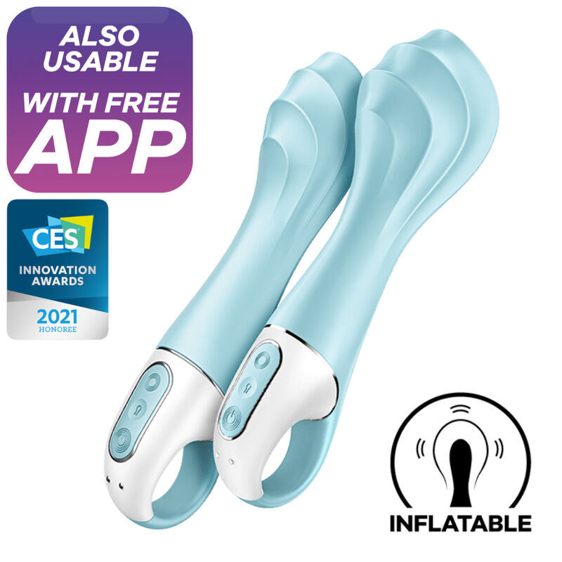 SATISFYER - VIBRADOR CON BOMBA DE AIRE 5+ VIBRADOR INFLABLE PARA PUNTO G CON APLICACIÓN AZUL