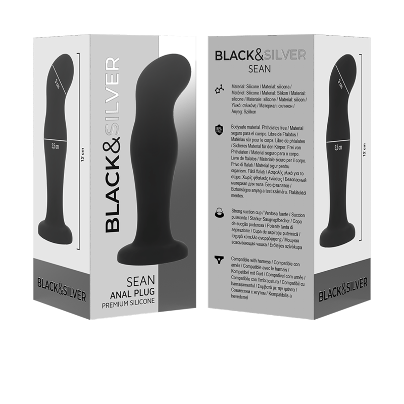 NEGRO Y PLATA - SEAN PLUG ANAL PREMIUM SILICONA NEGRO