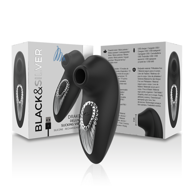 BLACK&amp;SILVER - DRAKE DELUXE VIBRADOR SUCCIONADOR RECARGABLE DE SILICONA NEGRO