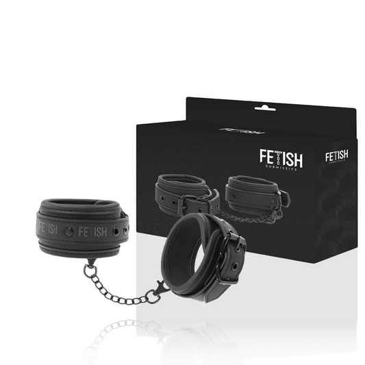 FETISH SUBMISSIVE - ESPOSAS DE TOBILLO DE CUERO VEGANO CON FORRO DE NOPRENE