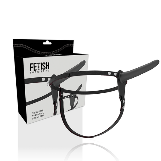 ARNÉS FETISH SUBMISSIVE - VIBRADOR DE SILICONA NEGRO 15 CM