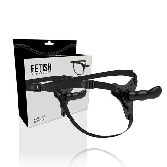 ARNÉS FETISH SUBMISSIVE - SILICONA NEGRA PUNTO G 16 CM
