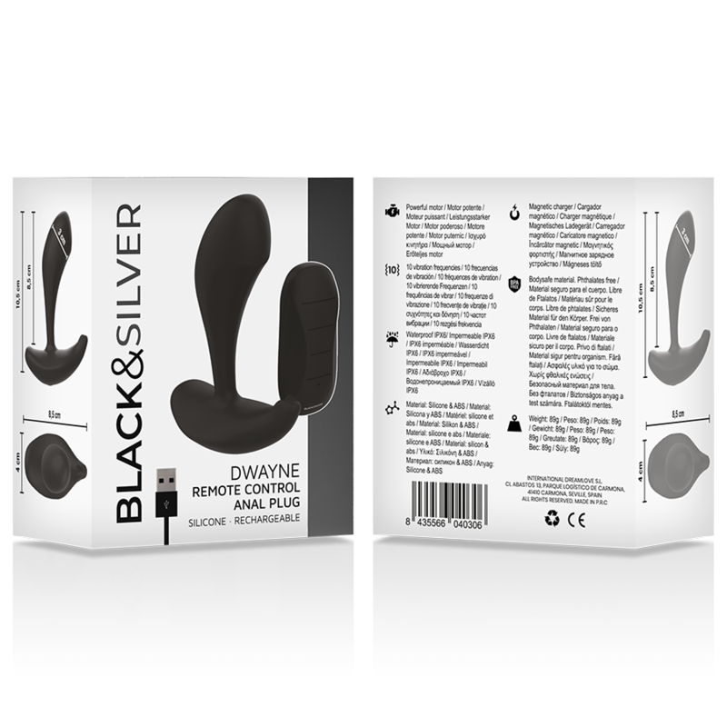 BLACK&amp;SILVER - DWAYNE PLUG ANAL DE SILICONA CON CONTROL REMOTO