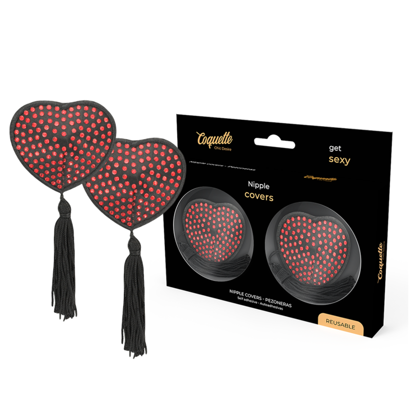 COQUETTE CHIC DESIRE - CUBREPEZONES CORAZÓN NEGRO/ROJO