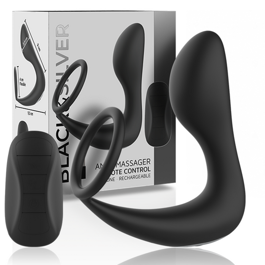 BLACK&amp;SILVER - MASAJEADOR ANAL CON CONTROL REMOTO RECARGABLE DE SILICONA NEGRO