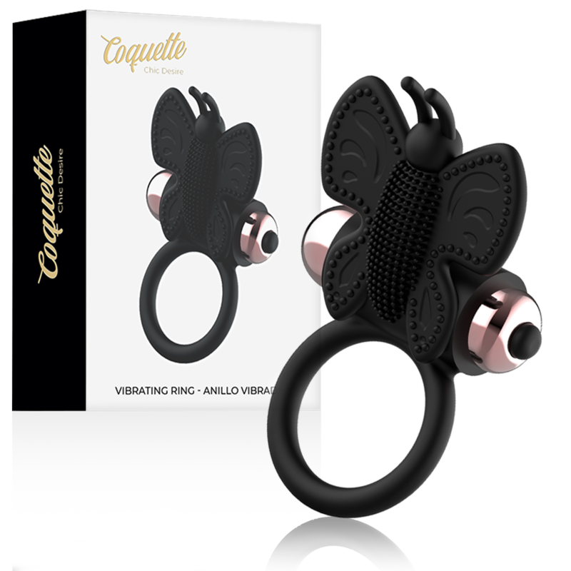 COQUETTE CHIC DESIRE - ANILLO PARA EL PENE MARIPOSA CON VIBRADOR NEGRO/DORADO