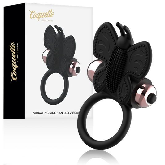 COQUETTE CHIC DESIRE - ANILLO PARA EL PENE MARIPOSA CON VIBRADOR NEGRO/DORADO