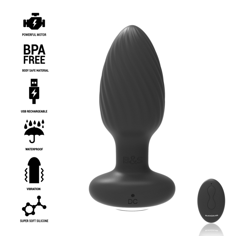 BLACK&amp;SILVER - WELLS PLUG ROTADOR ANAL DE SILICONA CON CONTROL REMOTO