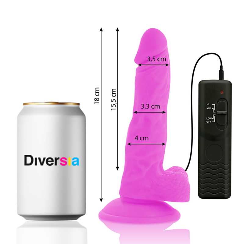 DIVERSIA - DILDO VIBRADOR FLEXIBLE MORADO 18 CM -O- 4 CM