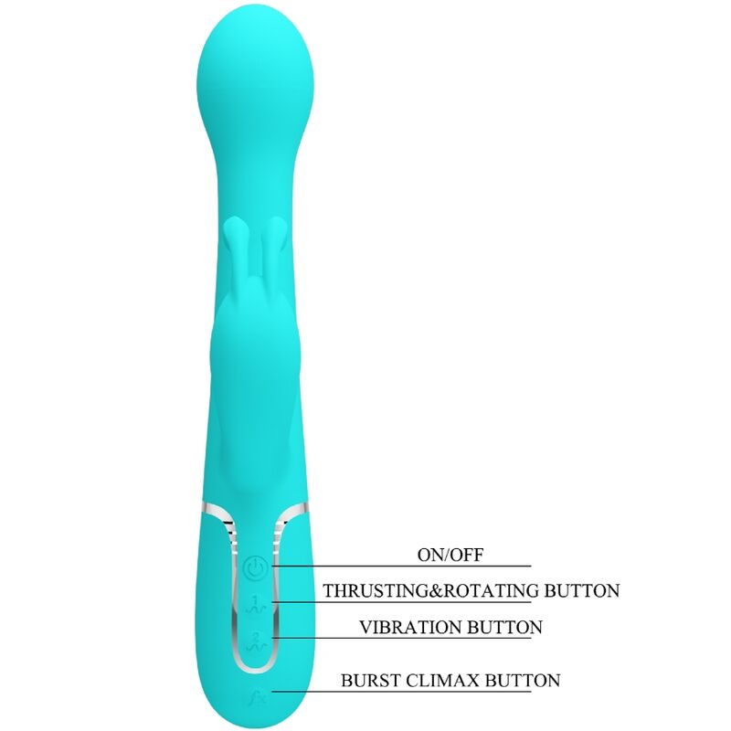 PRETTY LOVE - VIBRADOR DEJON RABBIT 3 EN 1 MULTIFUNCIÓN VERDE AGUA