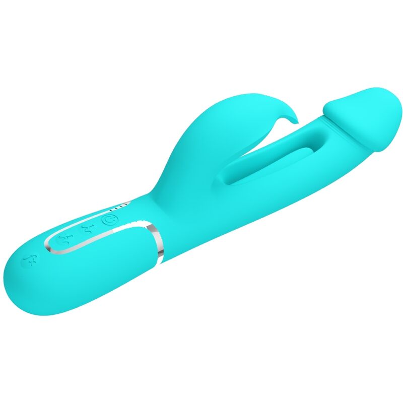 PRETTY LOVE - KAMPAS RABBIT VIBRADOR MULTIFUNCIÓN 3 EN 1 CON LENGUA VERDE AGUA