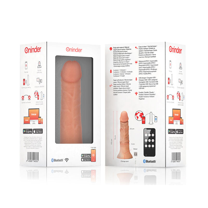 ONINDER - DILDO VIBRADOR PEQUEÑO BOGOTÁ 9 VELOCIDADES NATURAL 17.5 CM -O- 4 CM - APP GRATIS