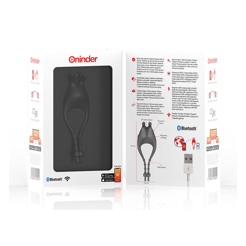 ONINDER - PAMPA ANILLO VIBRADOR RECARGABLE AJUSTABLE CON ESTIMULADOR DE CLÍTORIS 10 VELOCIDADES - APP GRATUITA