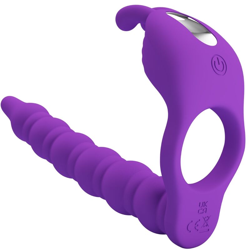 PRETTY LOVE - ANILLO PARA EL PENE NEGRO CON TAPÓN VIBRADOR LILA