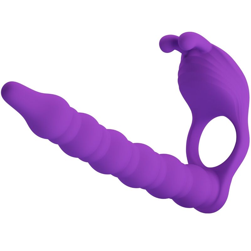 PRETTY LOVE - ANILLO PARA EL PENE NEGRO CON TAPÓN VIBRADOR LILA
