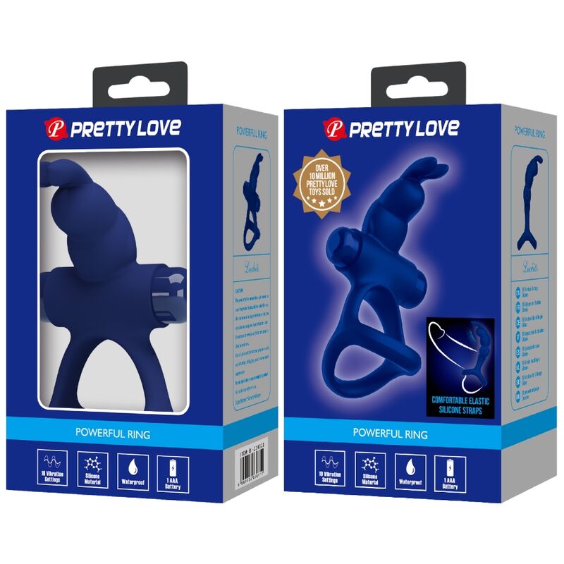 PRETTY LOVE - LUCHITO ANILLO VIBRADOR DOBLE CONEJO AZUL