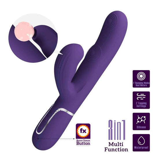 PRETTY LOVE - VIBRADOR PERLITA PUNTO G 3 EN 1 MULTIFUNCIÓN MORADO