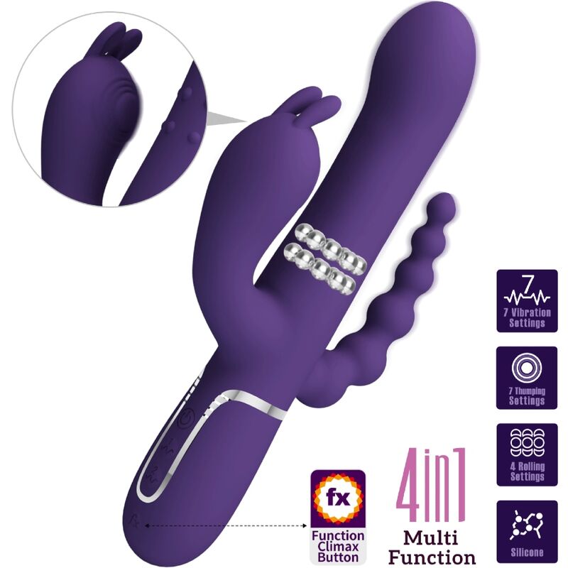 PRETTY LOVE - CAMMY VIBRADOR TRIPLE MULTIFUNCIÓN 4 EN 1 MORADO