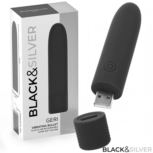 NEGRO Y PLATA - GERI BALA VIBRADORA RECARGABLE USB 8 VIBRACIONES NEGRO 10 X 2.2 CM