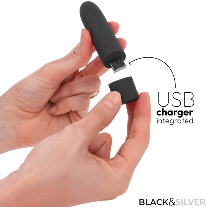 NEGRO Y PLATA - GERI BALA VIBRADORA RECARGABLE USB 8 VIBRACIONES NEGRO 10 X 2.2 CM